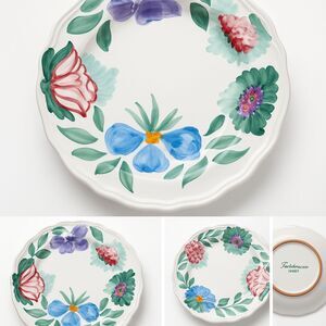 3 Fortebraccio Italy Luncheon Plates 8.5" Hand Painted Floral Scalloped Rim
